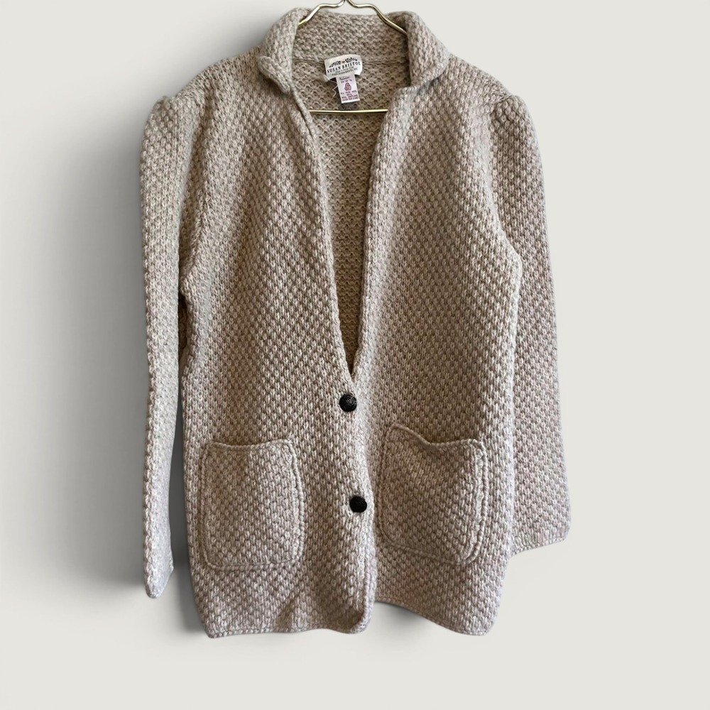 Vintage Susan Bristol Sweater Womens Medium Beige Wool Cardigan‎ Hong Kong 80s